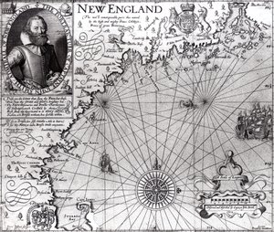 Kort over New Englands kyst, observeret og beskrevet af kaptajn John Smith (1580-1631) 1614, fra 