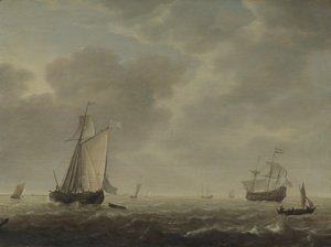 En hollandsk krigsmand og forskellige fartøjer i en brise, ca. 1640