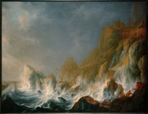 Forlis i en havstorm på en klippekyst