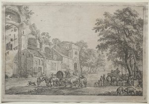 Tilgangen til en landsby af Simon de Vlieger
