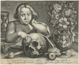 Barn med kranium (Vanitas) Memento Mori (titel på objekt)
