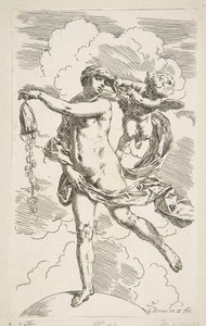 Formue står på en globus og tømmer en pung for mønter, ca. 1635-1636. af Simone Cantarini