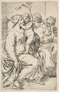 Hellig Familie med Johannes Døberen, ca. 1640-1642. af Simone Cantarini