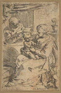 Hellig Familie med rosenkrans, ca. 1640-1642. af Simone Cantarini