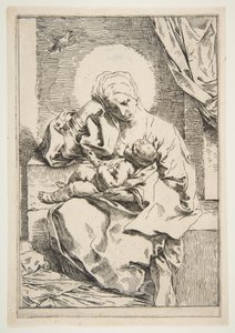 Madonna og barn med en fugl, ca. 1635-1636. af Simone Cantarini