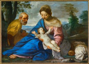 Rest on the Flight to Egypt (maleri på lærred på træ) af Simone Cantarini