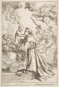 Sankt Antonius af Padua tilbeder Kristusbarnet i herlighed af Simone Cantarini