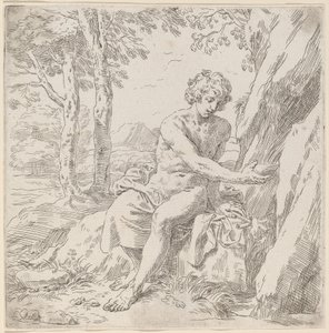 Johannes Døberen i ørkenen af Simone Cantarini