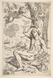Sankt Sebastian gennemboret med pile og bundet til et træ, ca. 1639.