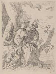 Mars, Venus og Amor af Simone Cantarini after Veronese