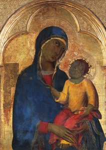 Madonna og barn, detalje fra altertavlen i San Domenico af Simone Martini (1283-1344), tempera og guld på træpanel af Simone Martini