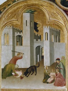 Barnets mirakel griber mellem hugtænderne på en ulv. Del af triptykonen History of Eremit of St. Augustine (Tempera på træ af Simone Martini