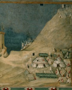 Soldaternes lejr, fra vægmaleriet med condottiere Guidoriccio da Fogliano (fresko) af Simone Martini