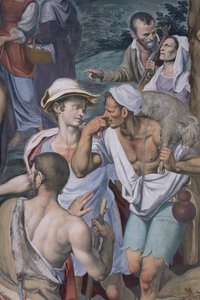 Tilbedelse af hyrderne, 1578-82 (detalje af 3497111) af Simone Veneziano Peterzano