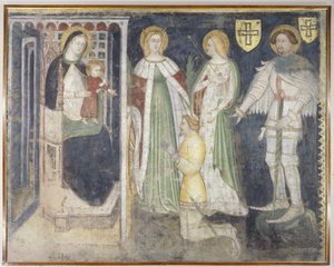 Madonna og barn med St. Catherine, St. Ursula, St. George og protektor, Theodoric of Chur af Simone da Corbetta