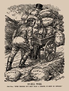 Arbejde op ad bakke. John Bull. Selvom det kun er en halv liga, skal det fortsætte, 1935. af Sir Bernard Partridge
