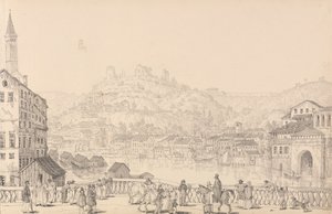 Album med 30 udsigter i Tyrol og Italien: Byen Verona og slottet San Pietro fra en anden bro, 1. november 1840