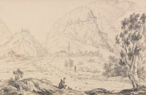 Album med 30 udsigter i Tyrol og Italien: Trostburg fæstning nær byen Kollman. Tyrol. 28 oktober 1840