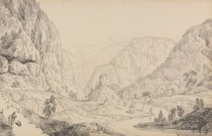 Album med 30 udsigter i Tyrol og Italien: Udsigt over Eisak nær Mittenwald, 27. oktober 1840 af Sir Charles D