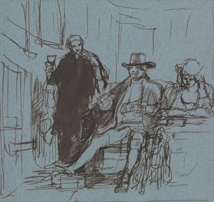 Kaptajn Locker siddende ved et bord med sin datter; en Butler, der står ved siden af ham af Sir David Wilkie
