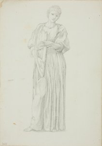 Draperet figur af kvinde, der spiller på en harpe af Sir Edward Burne Jones