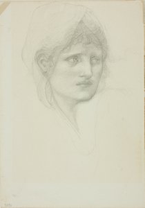 Draperet hoved, øjnene kigger mod højre af Sir Edward Burne Jones