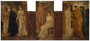 Amor og Psyche - Palads grønne vægmalerier - Psyches søstre besøger hende i Amors hus, 1881. af Sir Edward Coley Burne Jones