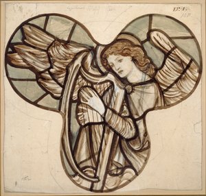 Design til farvet glas i Lyndhurst Church: An Angel Harpist, 1862 af Sir Edward Coley Burne Jones