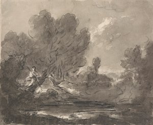 Figur i træ nær dam