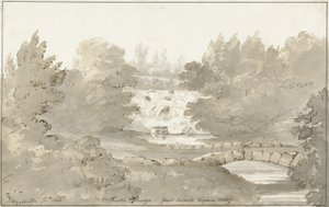 Design til Rustic Bridge under Cascade, Virginia Water (pen & blæk med vask på papir)