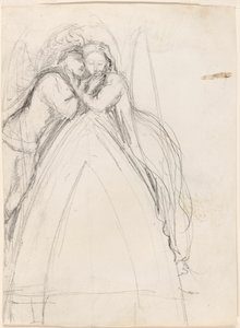 Design til en gotisk bue med kunstneren og Effie Ruskin, der omfavner hinanden (recto); Design til en gotisk bue med Effie som engel (verso)