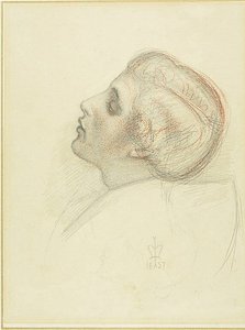 Studie til hovedet af den reddende elsker i Escape of the Heretic af Sir John Everett Millais