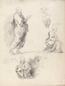 Ark med figurstudier fra Rafaels disputation (med separat ark med inskription) af Sir Joshua Reynolds