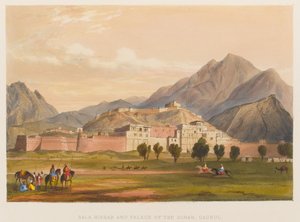 Bala Hissar og Palace of the Schah, Caubul (farvet litografi) af Sir Keith A. Jackson