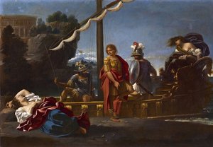 Renaud siger farvel til Armida - emne taget fra La Jerusalem Liberee af Torquato Tasso dit Le Tasse (1544-1595) - Rinaldos farvel til Armida af Badalocchio, Sisto (1585-c. 1647). olie på lærred