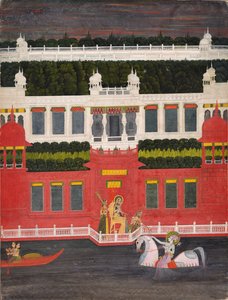 Krishna modtager en blomsterkrans af Sitaram