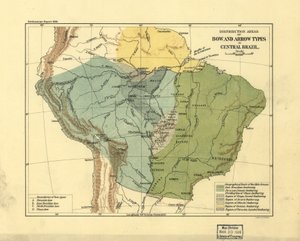 Udbredelsesområder for bue- og piletyper i det centrale Brasilien. LOC 2003627075 af Smithsonian Institution