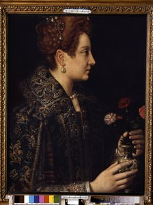 ""Portræt af en kvinde i profil"" (kvindeportræt) Maleri af Sofonisba Anguissola (cirka 1532-1625) Mål. 68,5x52,5 cm Eremitagemuseet, Sankt Petersborg af Sofonisba Anguissola