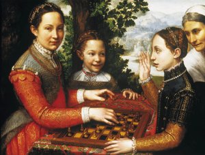 The Chess Game (Portræt af kunstnerens søstre, der spiller skak). af Sofonisba Anguissola