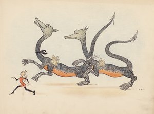 Illustration til Little Twin Dragons af S Rosamond Praeger (farvelitografi)