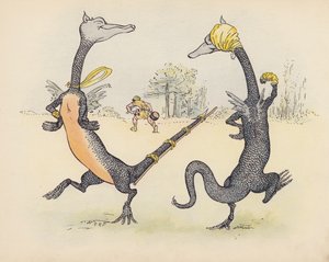 Illustration til Little Twin Dragons af S Rosamond Praeger (farvelitografi)