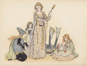 Illustration til Little Twin Dragons af S Rosamond Praeger (farvelitografi)
