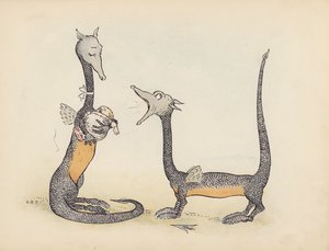 Illustration til Little Twin Dragons af S Rosamond Praeger (farvelitografi)