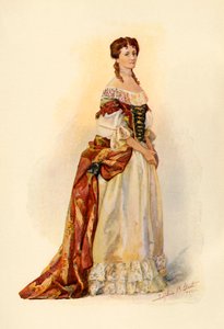Kjole af rød brokade båret i Barbados-kolonien c1685, 1903, 1937.