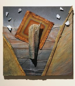 God Among Us, 2007 (panel, kobber, tråd, fundne genstande, tekstur, plexiglas, tekstil) af Sophie Hacker