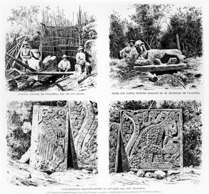 Artefakter opdaget ved Chichen Itza af Augustus Le Plongeon, illustration fra La Ilustracion Espanola y Americana 1877 af Spanish School