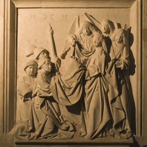 Bas-relief af Sankt Idelfonso, der modtager sin Chasuble, det indre af La Mezquita, Cordoba, 1507 af Spanish School