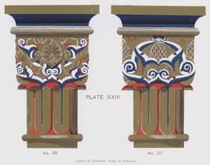 Søjlehovedstaden, Court of Fishpond (farve litho) af Spanish School