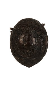 Udskåret kokos pulver kolbe bugbear, spansk koloni, ca. 1800 (kokosnød) af Spanish School