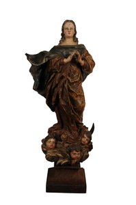 Udskåret træskulptur af Madonnaen af den ubesmittede undfangelse, Spanien, ca. 1750 (træ) af Spanish School